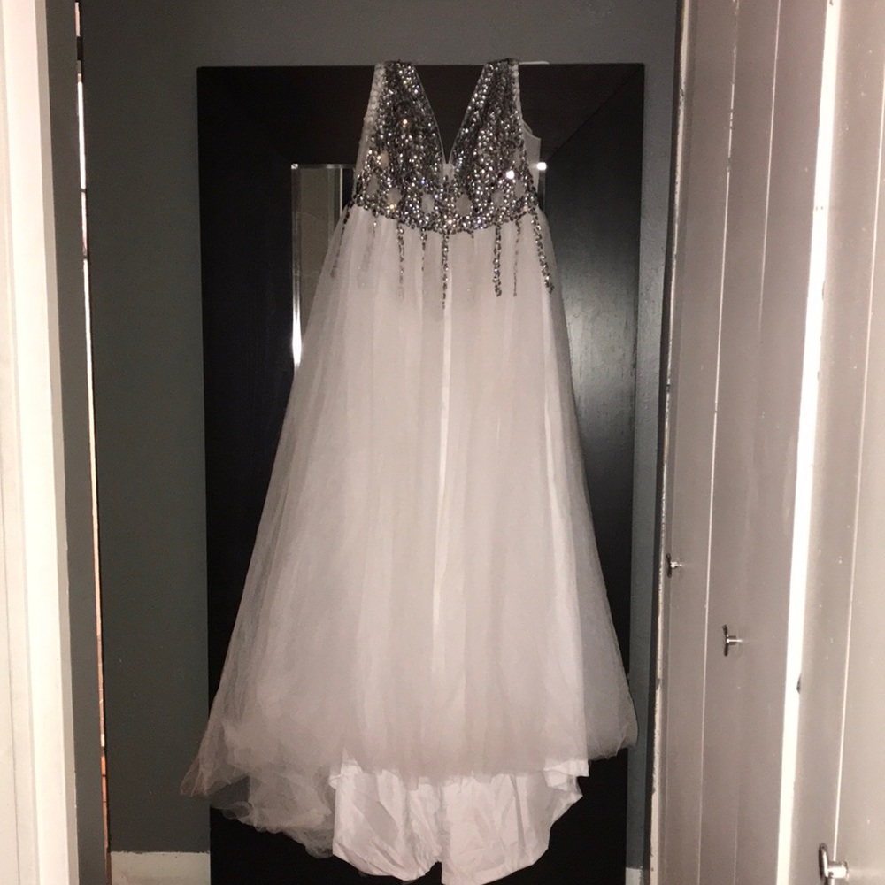 Beautiful White Wedding/Prom Dress With Silver Stones